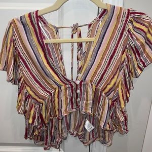 Striped crop flutter top - small